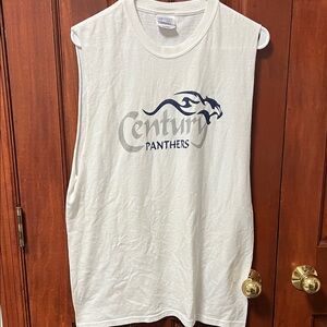 Port and Company Cream Sleeveless Shirt with Century’s Panther Graphic